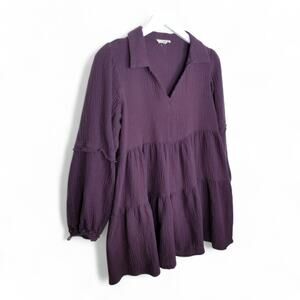 EASEL Tiered V-neck Mini Dress Plum 100% Cotton - Size Small